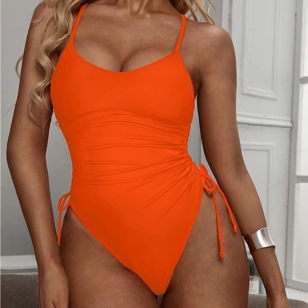Women's Ruched  One Piece Swimsuit Color ORANGE  Size  SMALL